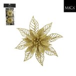 Mica Decorations Clip Poinsettia 2x16 cm 2 Stuks Goud