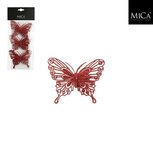 Mica Decoations Clip Vlinder 10x8 cm 3 Stuks Rood