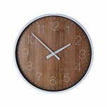 Analoge Wandklok 25 cm Houtmotief/Zilver