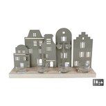 Theelichthouder Hollands Straatje 38x8.5x20 cm Sagegroen