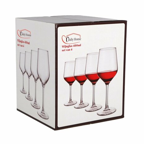 Daily Home Wijnglazen 480 ml 4 Stuks Transparant