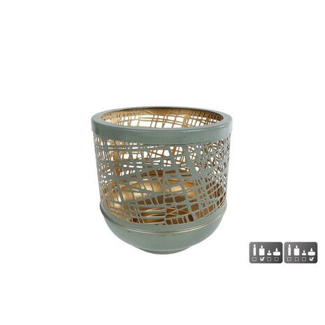 Metalen Windlicht Heidi 14x14x14 cm Salie Groen/Goud