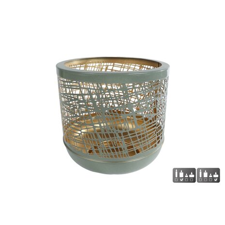 Metalen Windlicht Heidi 19x19 cm Sage/Goud