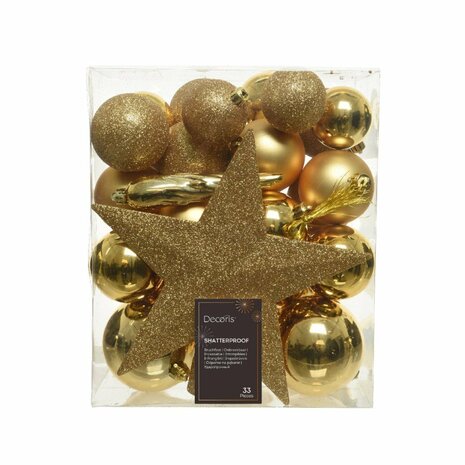 Decoris Kerstballen Mat/Glas/Glitter 33 Stuks Goud