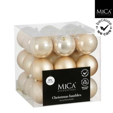 Mica Decorations Kerstballen Onbreekbaar 8 cm 27 Stuks Cr&egrave;me
