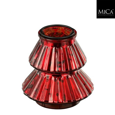 Mica Decorations Glazen Theelichthouder Boom 13x12 cm Rood