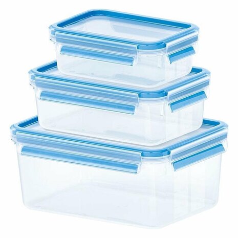 Emsa 508566 Clip &amp; Close Vershouddozen 0.55L/1L/2.3L 3 Stuks Blauw