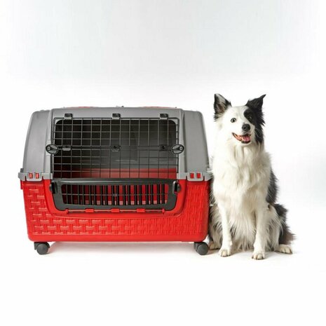 Bama Pet Transportbox met Wieltjes 88x52x60 cm Rood/Grijs