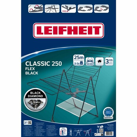 Leifheit 81472 Classic Droogrek 250 Flex 25 m Drooglengte Zwart