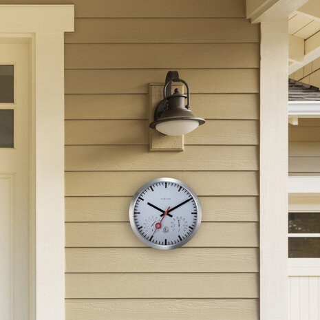 NeXtime NE-4307ST Buitenweerstationklok 35CM Aluminium-Wit Clematis