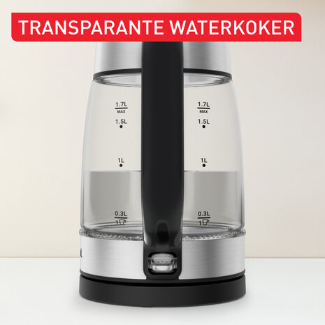 Tefal KI6058 Glazen Waterkoker 1.7L 2200W Zwart/RVS