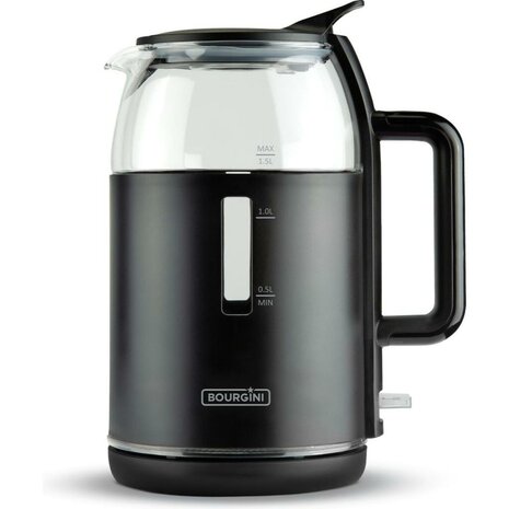 Bourgini Glazen Waterkoker 1.5L Zwart/Transparant