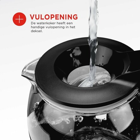 Bourgini Glazen Waterkoker 1.5L Zwart/Transparant