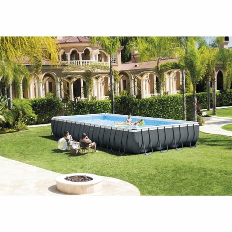 Intex 26374GN Ultra XTR Frame Zwembad 975x488x132 cm + Zandfilterpomp en Trap + Accessoires Grijs