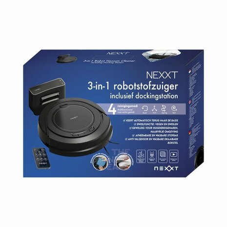 Nexxt 3in1 Robotstofzuiger met Dockingstation Zwart