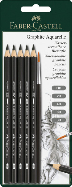 Faber Castell FC-117897 Aquarelpotlood Faber-Castell Graphite Blister 5 Stuks + Penseel