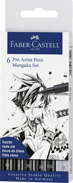 Faber Castell FC-167124 Tekenstift Faber-Castell Pitt Artist Pen Mangaka 6-delig Etui Zwart