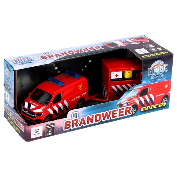 Kids Globe Traffic Volkswagen Transporter Brandweer + Aanhanger NL