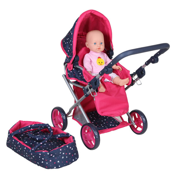 3in1 Poppenwagen Blauw/Roze