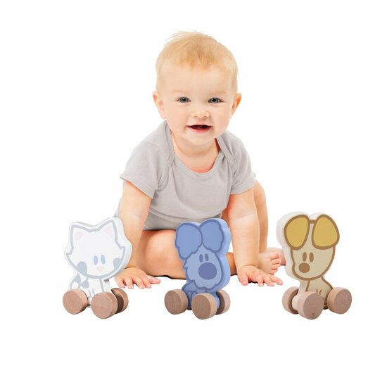 Rubo Toys Woezel en Pip Baby Houten Wielfiguren Assorti