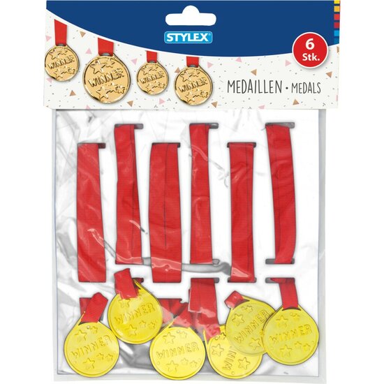 Stylex Metalen Medailles Winner 6 Stuks Goud/Rood