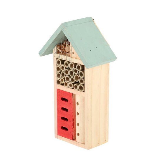 Esschert Design Houten Insectenhotel 9x15x26 cm Naturel/Mintgroen/Rood