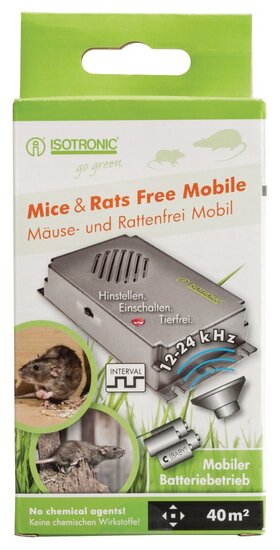 Isotronic Ultrasone Mobiele Muizen- en Rattenverjager 40m2