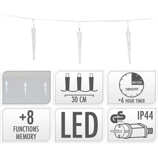 S.I.A. Kerstverlichting IJspegels 6M 40 LEDs IP44 + Timer