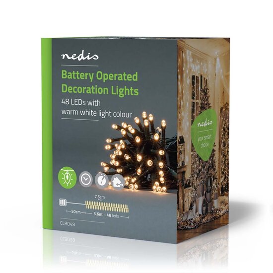 Nedis CLBO48 Decoratieve Verlichting Koord 48 Led&#039;s Warm Wit 3.60 M Licht Effecten: 7 Binnen &amp; Buiten Batterij Gevoed