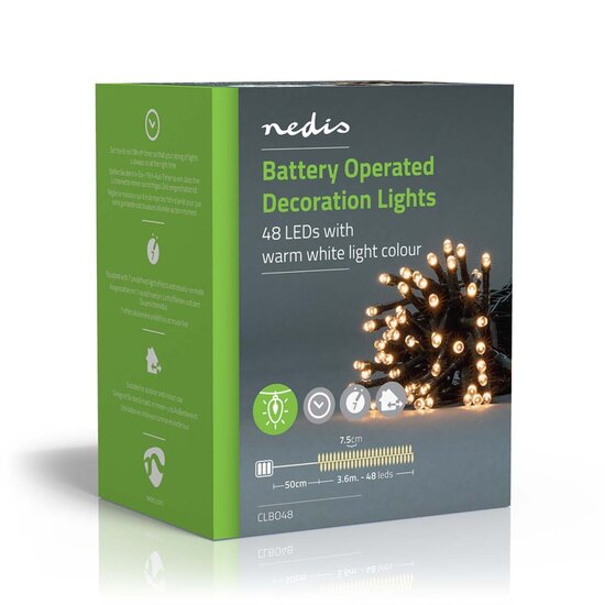 Nedis CLBO48 Decoratieve Verlichting Koord 48 Led&#039;s Warm Wit 3.60 M Licht Effecten: 7 Binnen &amp; Buiten Batterij Gevoed