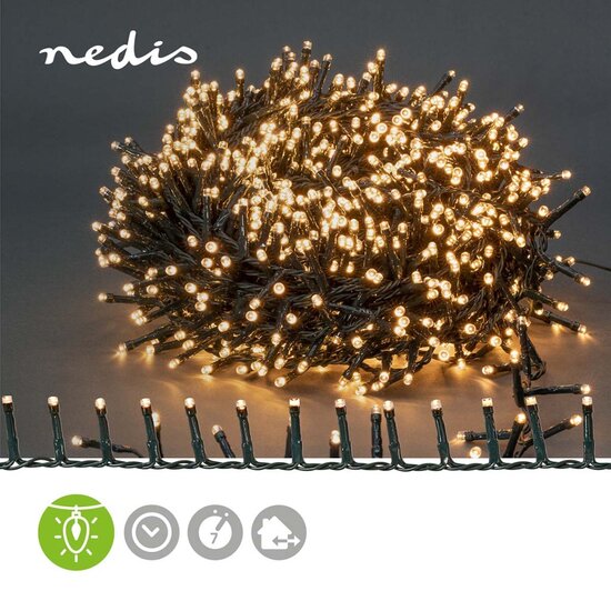 Nedis CLCC1200 Decoratieve Verlichting Compacte Cluster 1200 Led&#039;s Warm Wit 24.00 M Licht Effecten: 7 Binnen &amp; Buiten Netvoeding