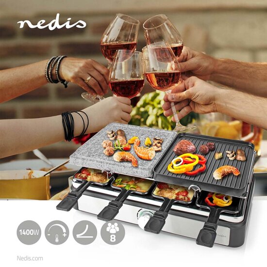 Nedis FCRA300FBK8 Gourmet Raclette Steen Grill voor 8 Personen