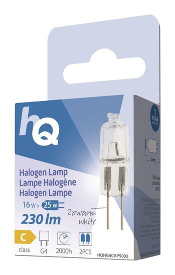 Hq Hqhg4 caps003 Halogeenlamp Capsule G4 16 W 230 Lm 2 800 K