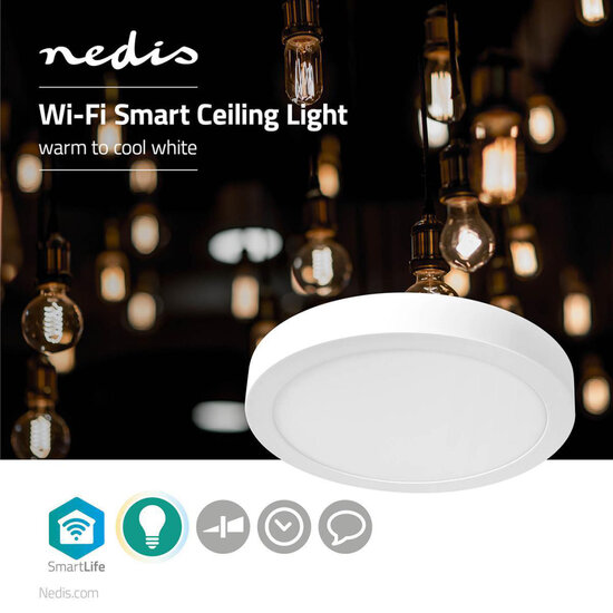 Nedis WIFILAW20WT Wi-fi Smart Plafondlamp Rond &oslash; 30 Cm Warm Tot Koel Wit 1200 Lm 18 W Slank Design Aluminium