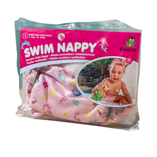 Freds Swim Academy Wasbare Zwemluier Zeemeermin Maat 1 4-9 kg Roze