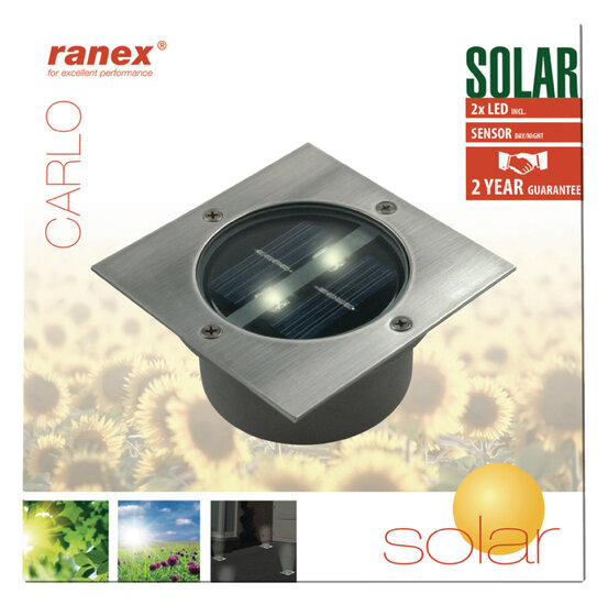 Ranex Ra-5000198 Vierkante Led Solar Grondspot Geborsteld Rvs Glas (5000.198)