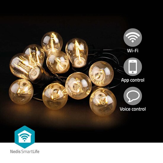 Nedis WIFILP01F10 Smartlife Decoratieve Led Feestverlichting Wi-fi Warm Wit 10 Led&#039;s 9.00 M Android&trade; / Ios Diameter Bulb: 45 Mm