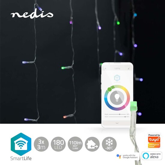 Nedis WIFILXC01C180 Smartlife Decoratieve Led Gordijn Wi-fi Rgb 180 Led&#039;s 3 M Android&trade; / Ios