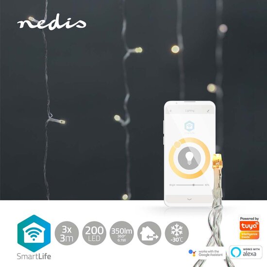 Nedis WIFILXC01W200 Smartlife Decoratieve Led Gordijn Wi-fi Warm Wit 200 Led&#039;s 3.00 M Android&trade; / Ios