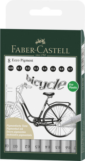 Faber Castell FC-166008 Tekenpen FC Ecco Pigment 8st. Lijn Breedtes 0.05 - 0.7 Mm