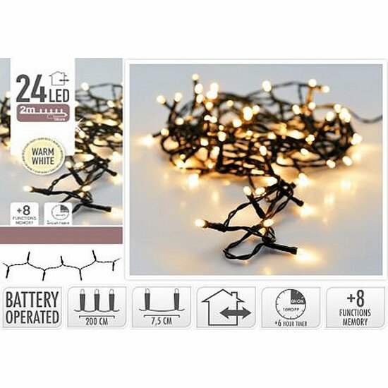 S.I.A. Batterij Kerstverlichting 1.8M 24 LED&#039;s IP44 + Timer