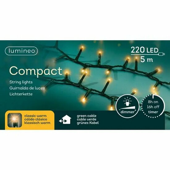 Lumineo Compact Kerstverlichting Binnen/Buiten 5M Groen 220 LEDs Klassiek Warm Dimmer