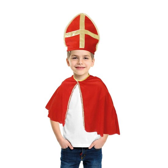 Sinterklaas Cape en Hoed Rood-Goud