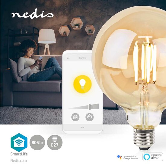 Nedis WIFILRF10G125 Smartlife Led Filamentlamp Wi-fi E27 806 Lm 7 W Warm Wit Glas Android&trade; / Ios Globe